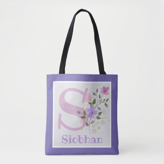 Bolso De Tela Monograma y nombre Siobhan con flores (Anverso)