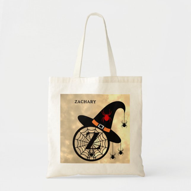 Bolso De Tela Monograma Z Halloween Sky Witch Spider Name (Frente)