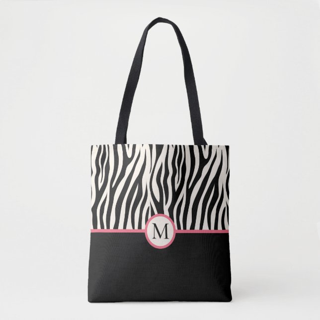 Bolso De Tela Monograma Zebra moderna Imprimir Safari Patrón ani (Anverso)