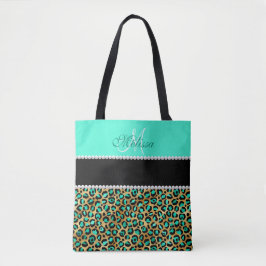 Bolso De Tela Monogramación de impresión de Leopardo verde y neg