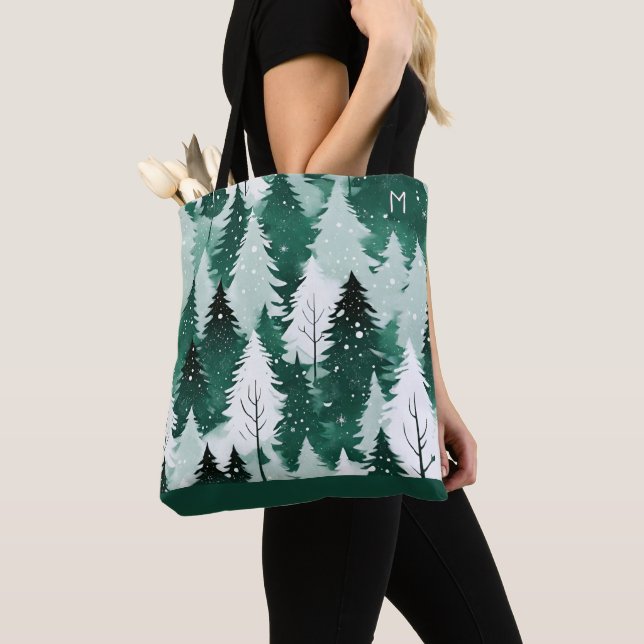 Bolso De Tela Monogramación de la nieve de los bosques evergreen (Detalle)