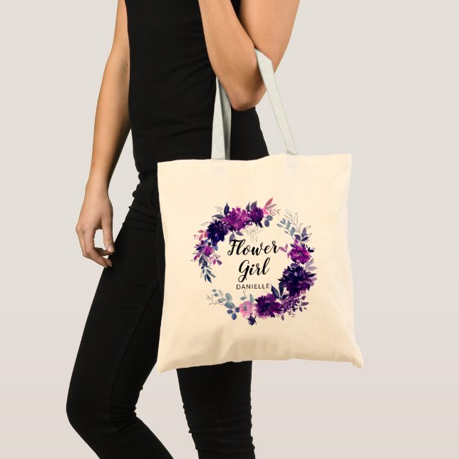 Bolso De Tela Monogramada Chica de Flor Púrpura Floral Encantada (Anverso (producto))