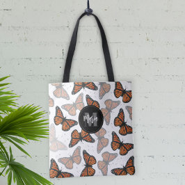 Bolso De Tela Monogramada de mariposa monarca moderna y elegante