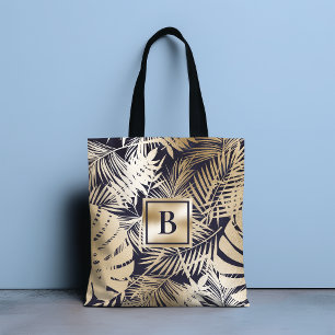 Bolso De Tela Monogramada Marina Tropical de Oro Floral