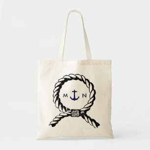 Bolso De Tela Monogramado de arbol náutico y azul marino