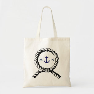 Bolso De Tela Monogramado de arbol náutico y azul marino