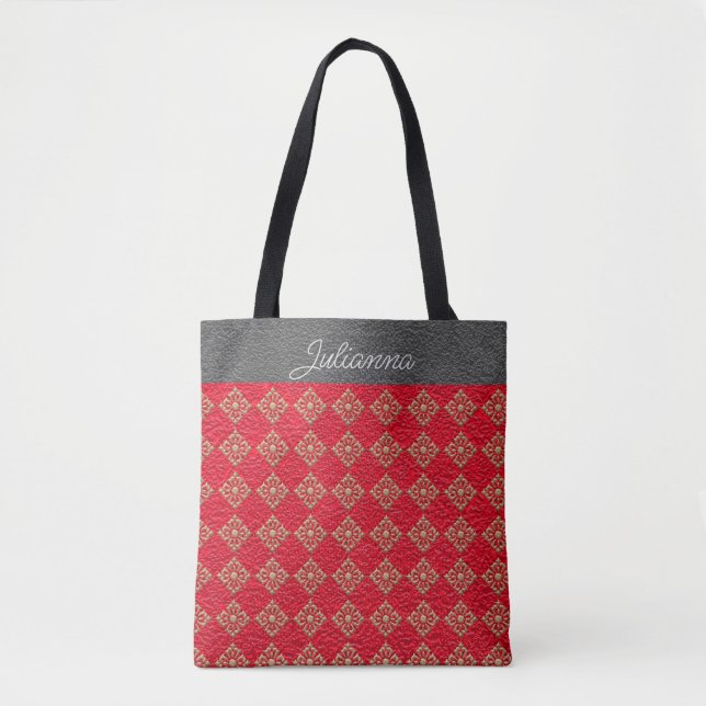 Bolso De Tela Monogramado de diamantes rojos y dorados (Anverso)