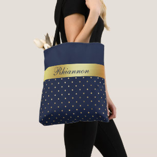 Bolso De Tela Monogramado de Navy Blue Gold Elegant