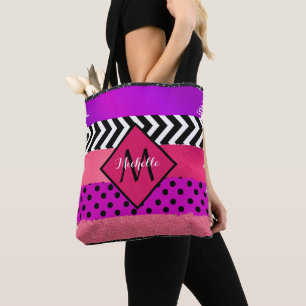 Bolso De Tela Monogramado de pincel de Purpurina morado rosado n