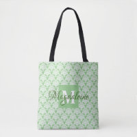 Monogramado de Sage Green & White Frilly Damask