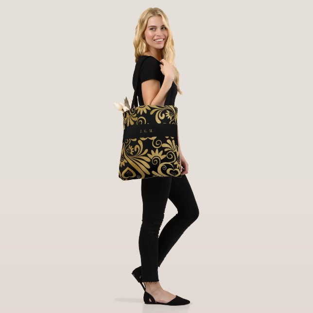 Bolso De Tela Monogramado Oro y Black Elegant Swirls (Puesto)