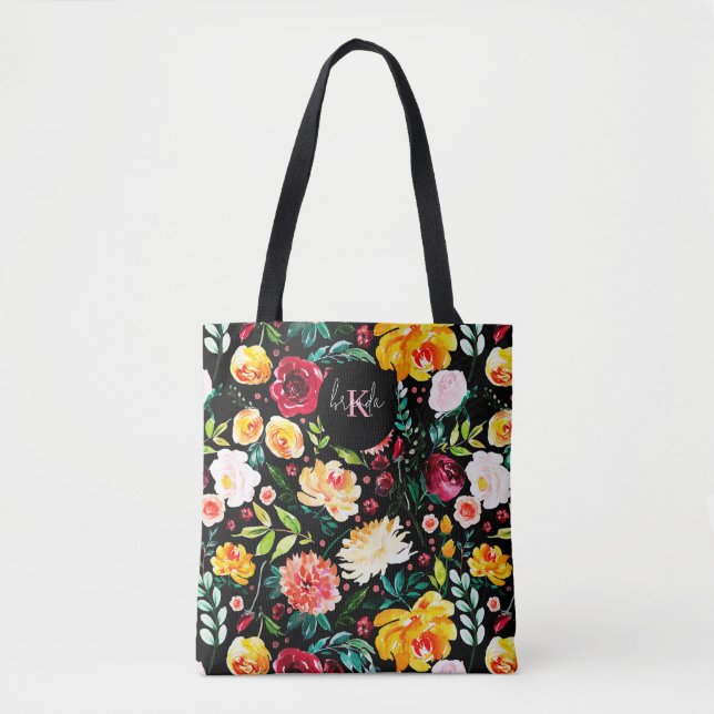 Bolso De Tela Monogramas del patrón de flores de jardín inglesas (Anverso)