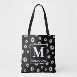 Bolso De Tela Monogrammed Classic Serif BW Daisies
