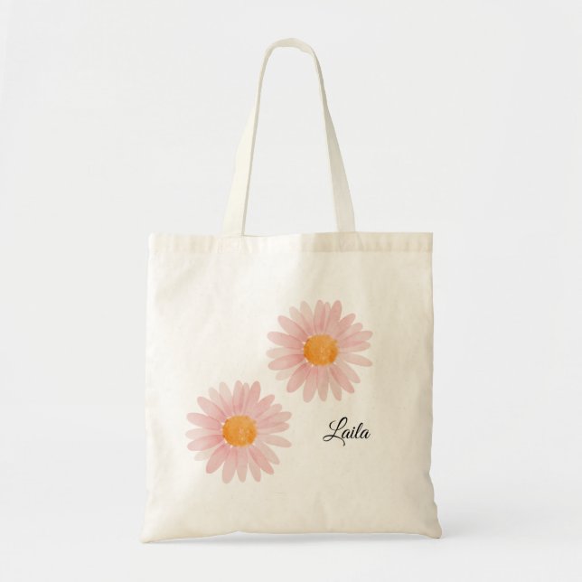 Bolso De Tela Monogrammed Pink Blush Daisy Floral  (Frente)