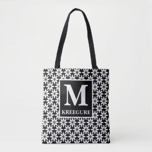 Bolso De Tela Monogramo clásico Serif BW Clematis