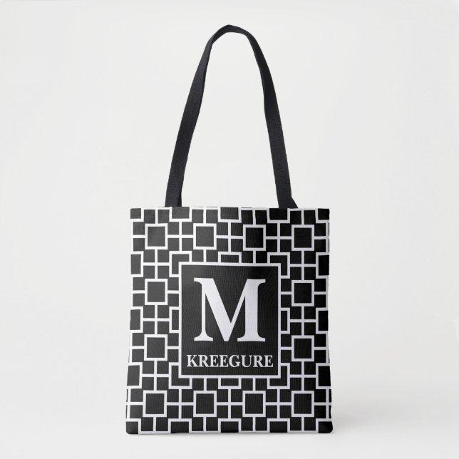 Bolso De Tela Monogramo clásico Serif BW Square Connect (Anverso)