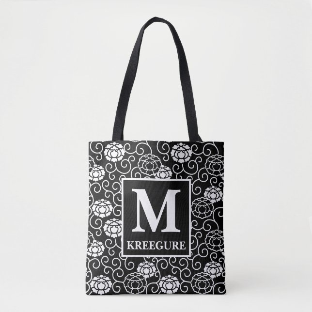 Bolso De Tela Monogramo Classic Serif BW Peonies (Anverso)
