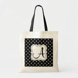 Bolso De Tela Monogramo de puntos modernos de polka blanca negra