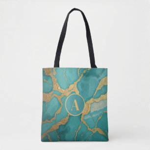 Bolso De Tela Monogramo Gold y Verde azulado mármol de lujo