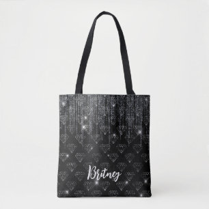 Bolso De Tela Monogramo Lujo Negro Glamour Purpurina Diamonds