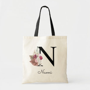 Bolso De Tela Monogramo Pink Boho Girly Floral Inicial N