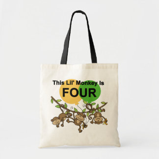 Bolso De Tela Monos que se balancean 4ª camisetas de cumpleaños