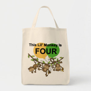 Bolso De Tela Monos que se balancean 4ª camisetas de cumpleaños