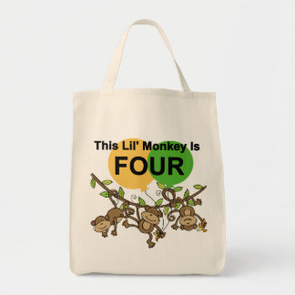 Bolso De Tela Monos que se balancean 4ª camisetas de cumpleaños