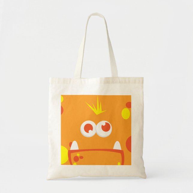 Bolso De Tela Monster naranja Kawaii Face Tote Bag (Frente)