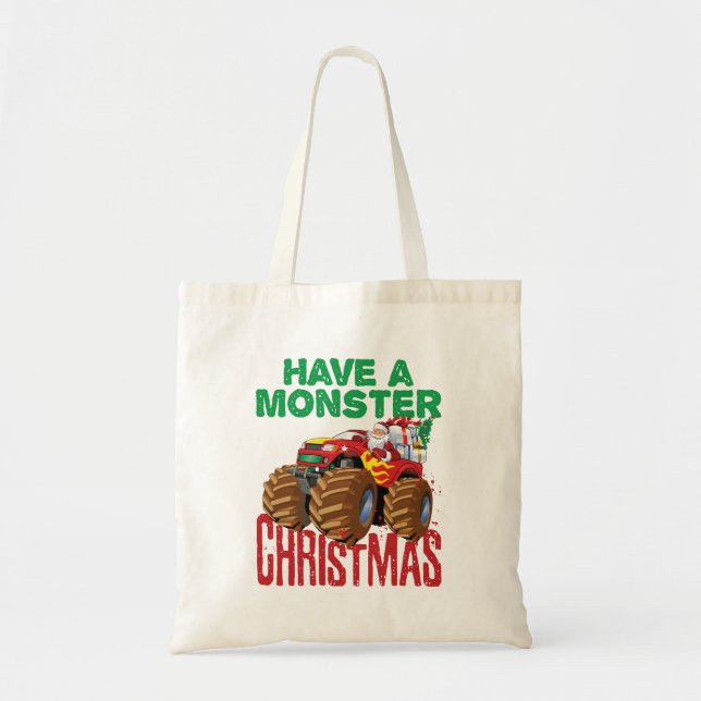 Bolso De Tela Monster Navidades de camiones Santa Claus Niños ni (Frente)