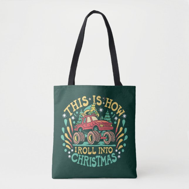 Bolso De Tela Monster Truck Boys Navidades de Navidad (Anverso)
