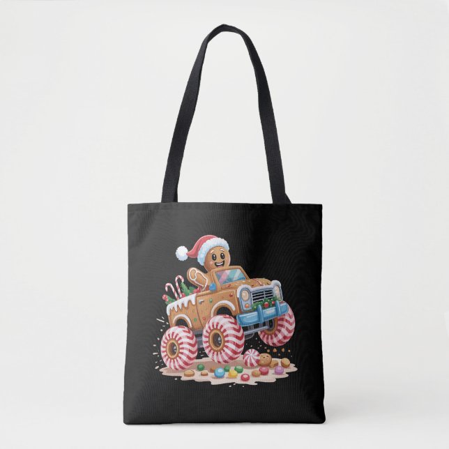 Bolso De Tela Monster Truck Gingerbread Man Navidades (Anverso)