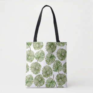 Bolso De Tela Monstera acuarela verde hojas tropicales sin mar