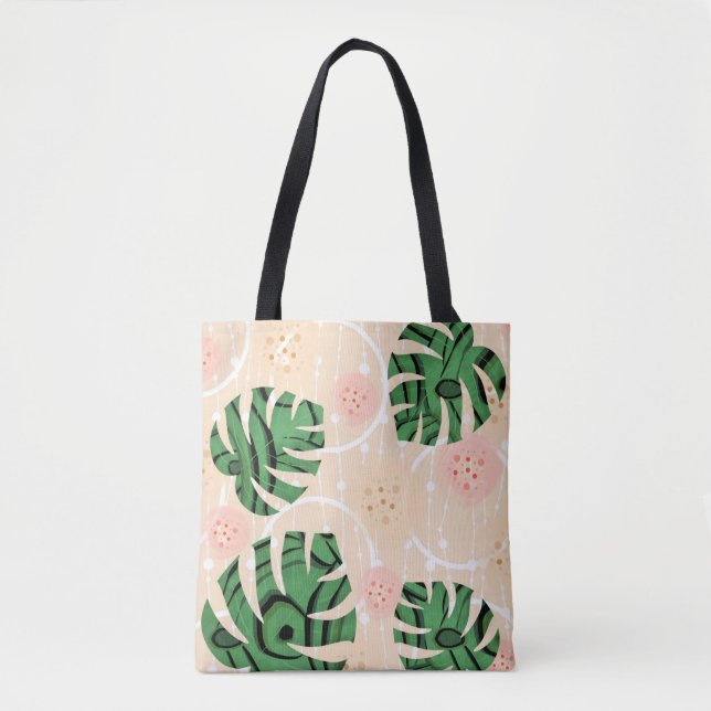 Bolso De Tela Monstera deja en rosa. (Anverso)
