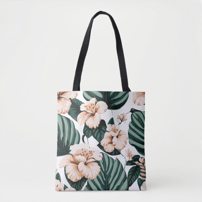 Bolso De Tela Monstera deja hibiscus (Anverso)