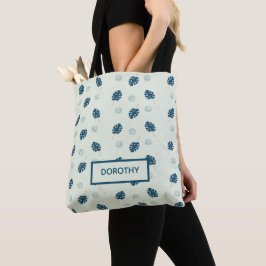 Bolso De Tela Monstera tropical deja monograma en azul