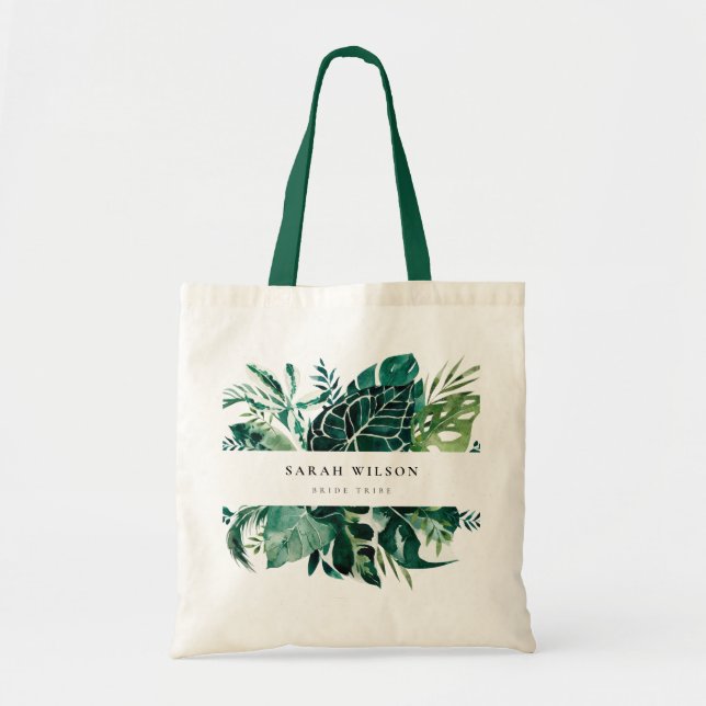 Bolso De Tela Monstera Tropical Green Foliage Leafy Bride Tribe (Frente)
