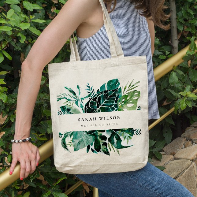 Bolso De Tela Monstera Tropical Verde Foliage Madre De Novia (Subido por el creador)