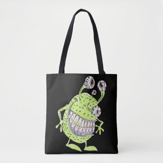 Bolso De Tela monstruo alienígena verde de 4 ojos (Anverso)