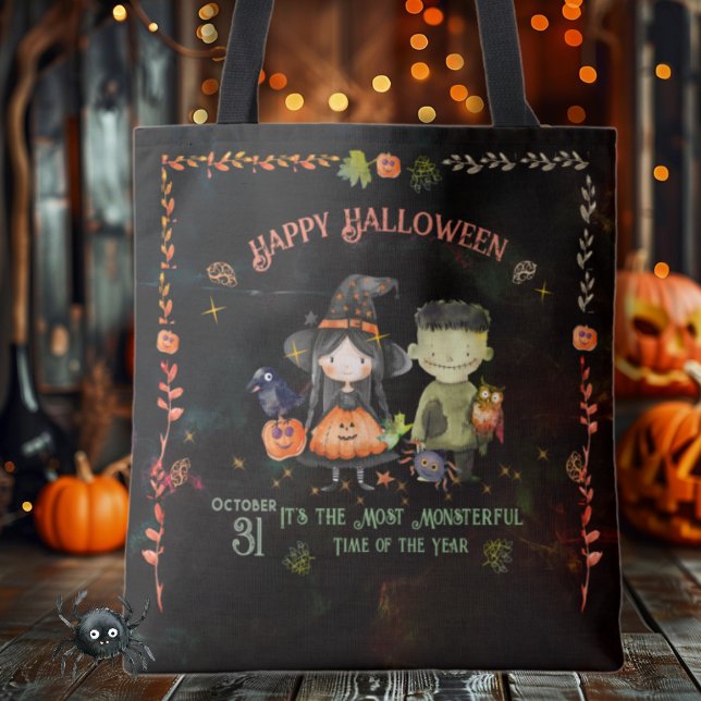 Bolso De Tela Monstruo de Halloween y bruja (Halloween Monster and a Witch Tote Bag )
