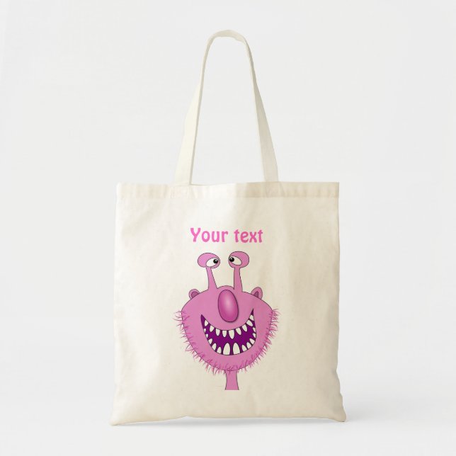Bolso De Tela Monstruo lindo rosado sonriente con la barba (Frente)