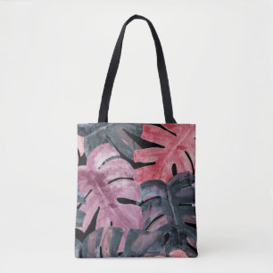 Bolso De Tela Monstruo Monocromo: Patrón tropical acuarela.