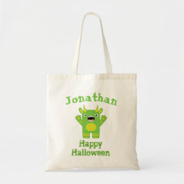 Bolso De Tela Monstruo personalizado de Stripey del verde del