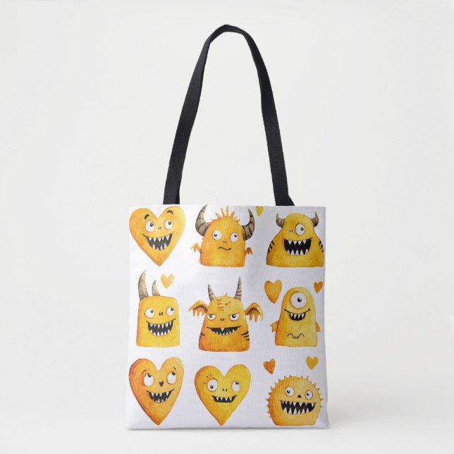 Bolso De Tela Monstruos de Halloween Amarillos (Anverso)