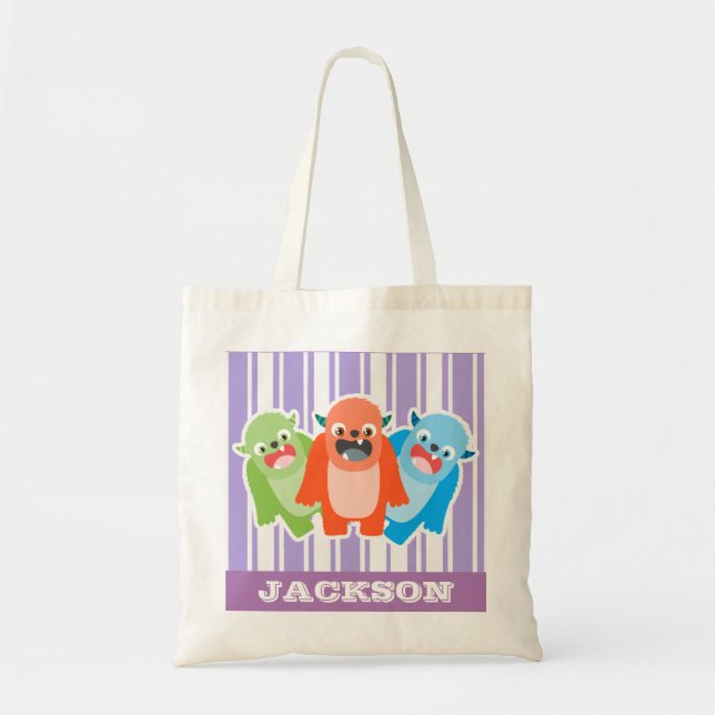 Bolso De Tela Monstruos divertidos y coloridos Niños personaliza (Frente)