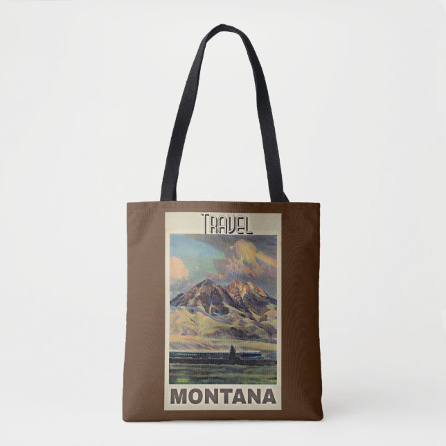 Bolso De Tela Montana de viajes, afiche vintage, (Anverso)