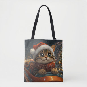 Bolso De Tela Montaña Rusa de Gato Bengalí Navidad