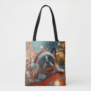 Bolso De Tela Montaña Rusa Perro Boston Terrier Navidad