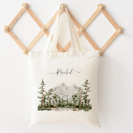 Bolso De Tela Montaña y bosque de acuarela monogramada