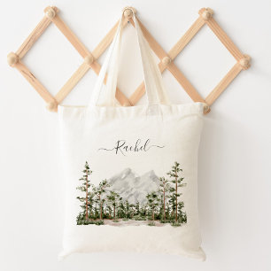 Bolso De Tela Montaña y bosque de acuarela monogramada